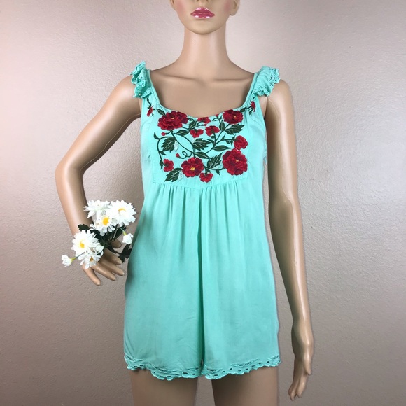 Bali LAKRA Embroidered Roses Crochet Lace Ruffle Playsuit Romper Jumper - Picture 3 of 10